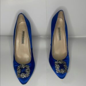 Manolo Blahnik Blue Heels with Ornate Embellishment